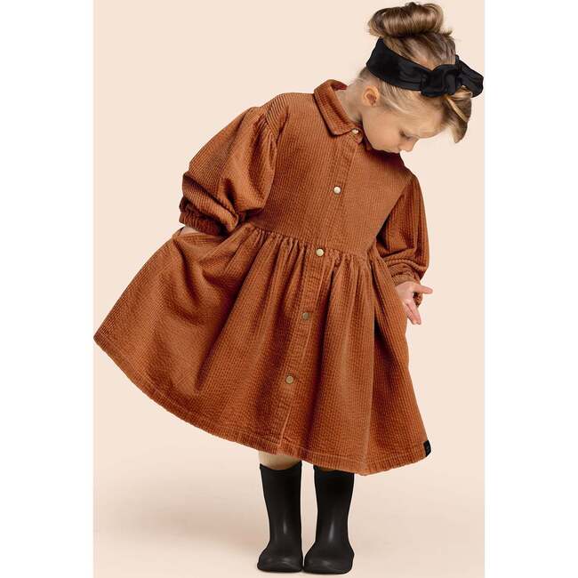 Girls Corduroy Shirt Dress, Rust - Dresses - 3