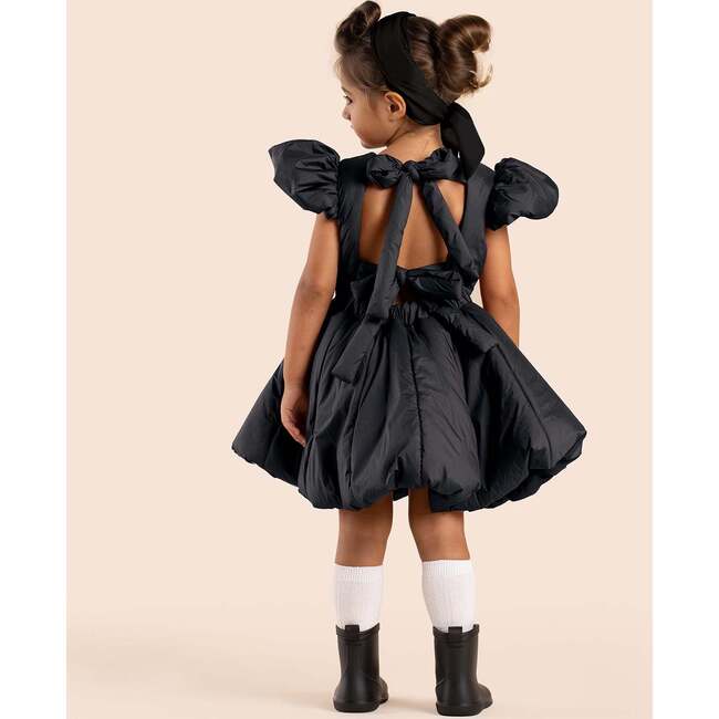 Girls Quilted Nylon Pinafore Dress, Black - Dresses - 4