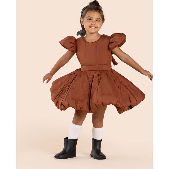 Girls Quilted Nylon Pinafore Dress, Rust - Dresses - 4