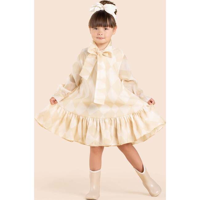 Girls Special Occasion Dress with a Bow, Beige - Dresses - 2