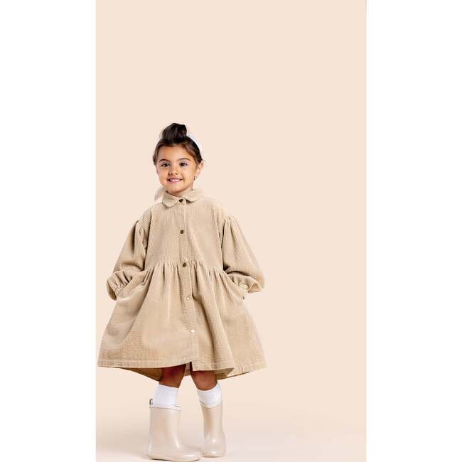 Girls Corduroy Shirt Dress, Beige - Dresses - 3