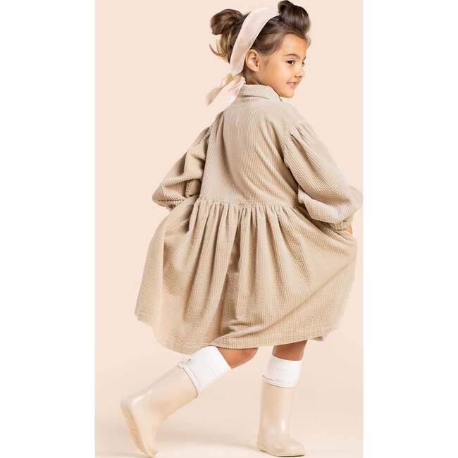 Girls Corduroy Shirt Dress, Beige - Dresses - 4