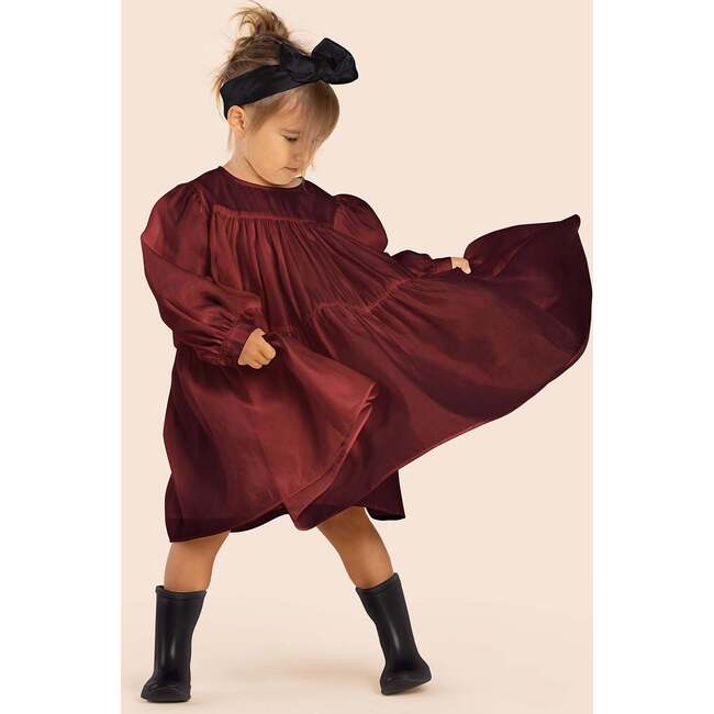 Girls Special Occasion Layered Organza Dress, Maroon
