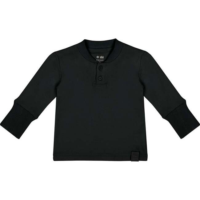 Baby Henley with Long Sleeve, Black - Tees - 1