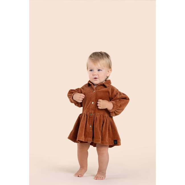Baby Corduroy Shirt Dress, Rust - Dresses - 3