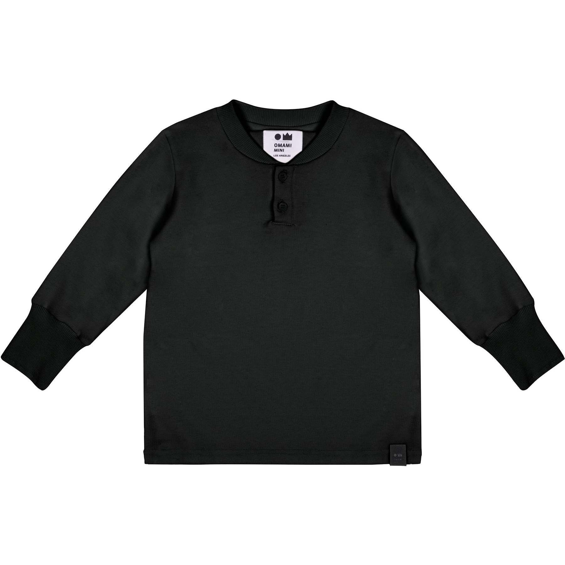 Kids Long Sleeve Jersey Henley, Black - T-Shirts - 1