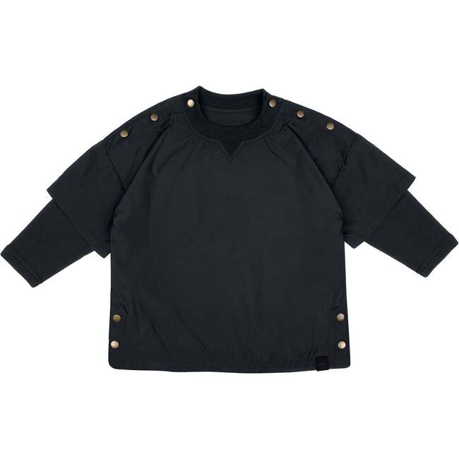 Kids Layered Nylon Top with Jersey Sleeve, Black - Tees - 1