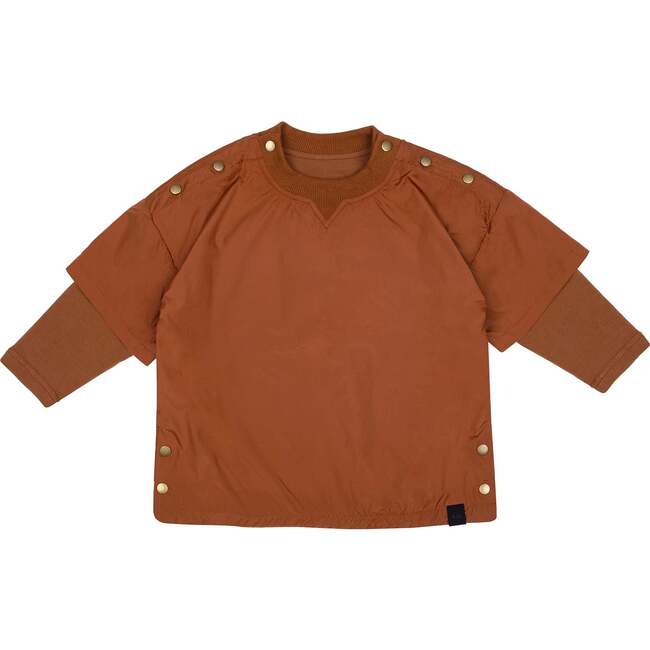 Kids Layered Nylon Top with Jersey Sleeve, Rust - Tees - 1