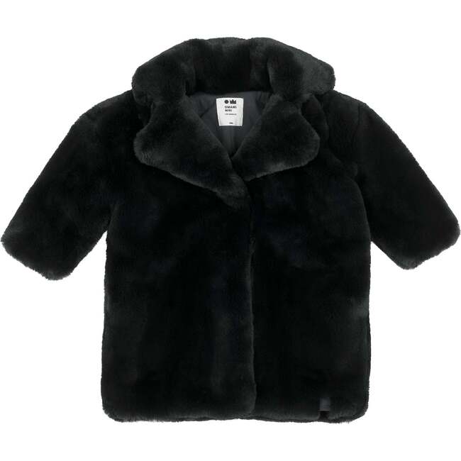 Kids Faux Fur Coat, Black - Coats - 1