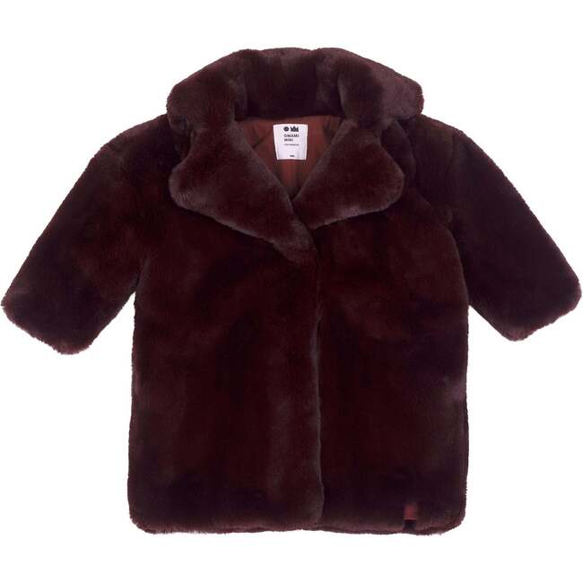 Kids Faux Fur Coat, Maroon - Coats - 1