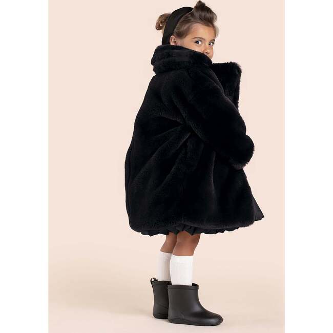 Kids Faux Fur Coat, Black - Coats - 2