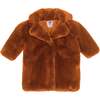 Kids Faux Fur Coat, Rust - Coats - 1 - thumbnail
