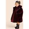 Kids Faux Fur Coat, Maroon - Coats - 2