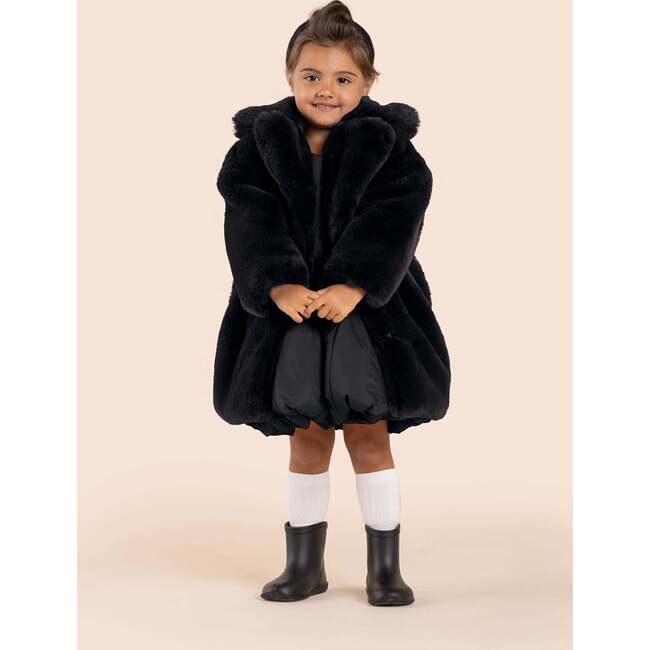 Kids Faux Fur Coat, Black - Coats - 3