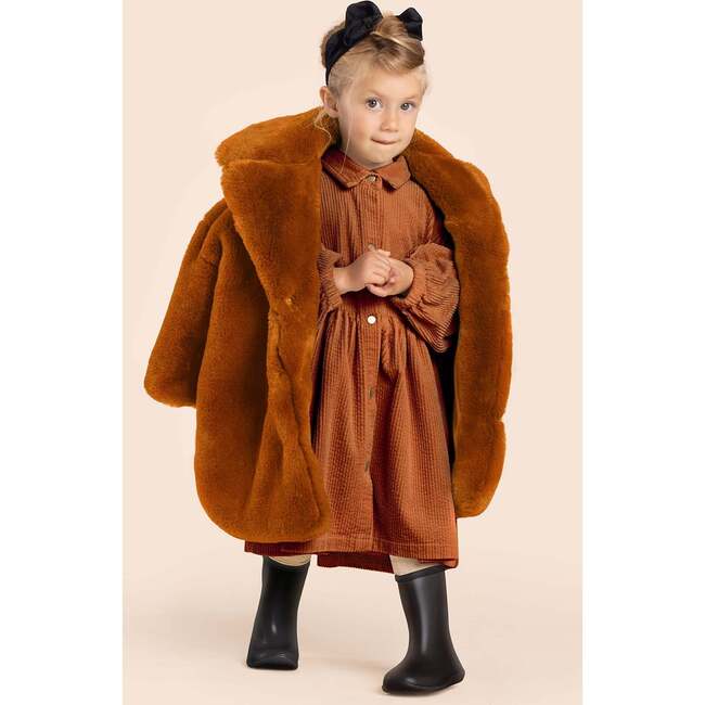 Kids Faux Fur Coat, Rust - Coats - 2