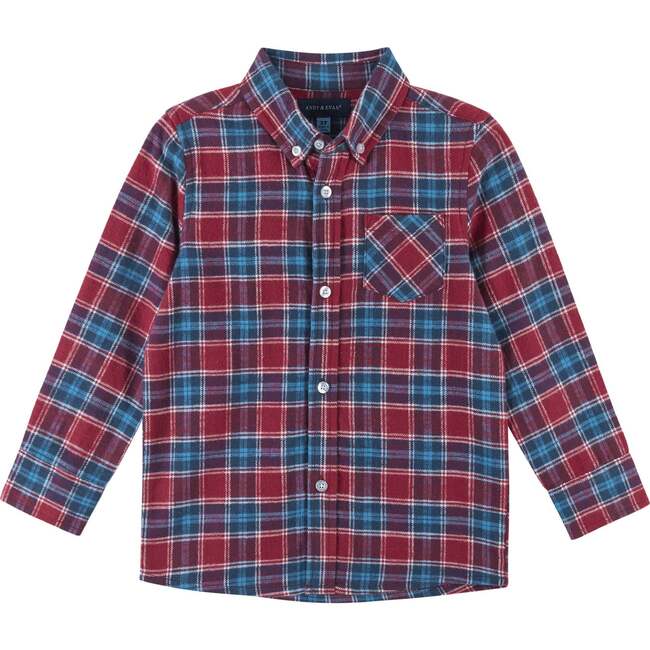 Red & Blue Plaid Textured Button Down Shirt