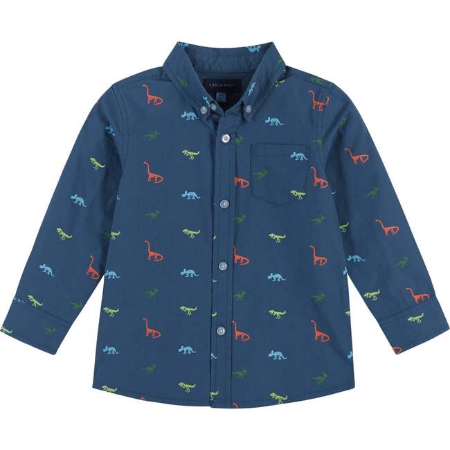 Navy Dinosaur Pattern Button Down Shirt