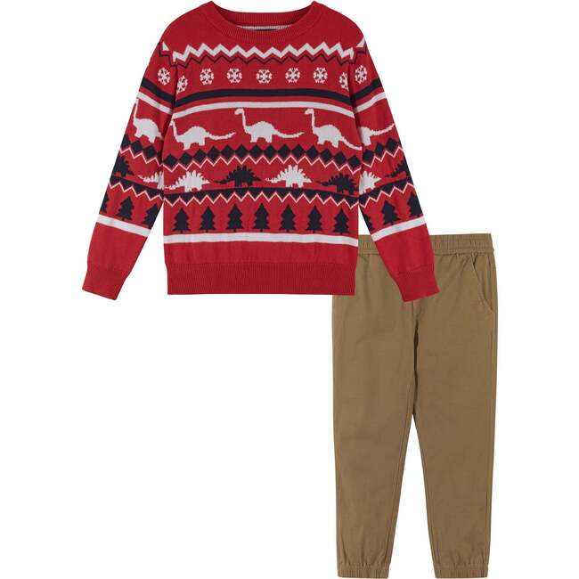 Red Dinosauric Holiday Sweater Set - Mixed Apparel Set - 1