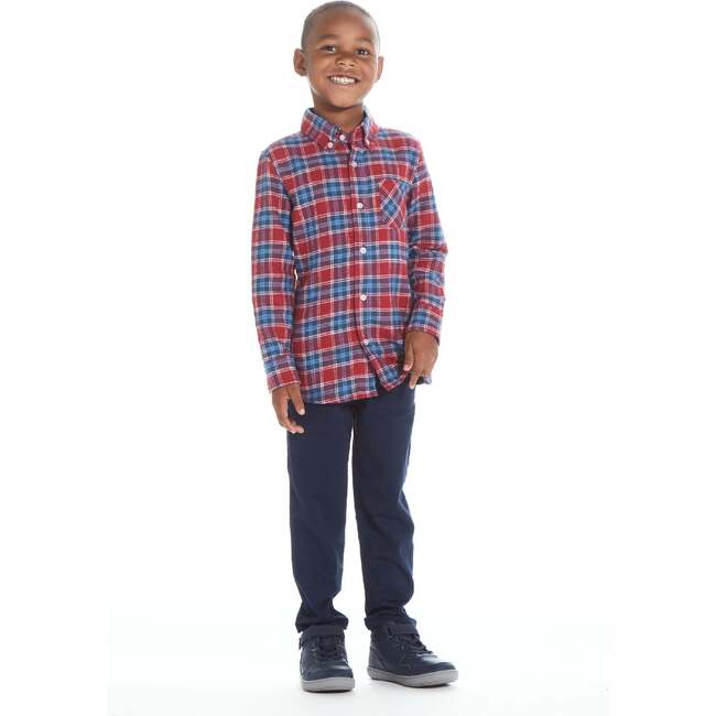 Red & Blue Plaid Textured Button Down Shirt - Shirts - 3
