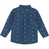 Navy Dinosaur Pattern Button Down Shirt - Shirts - 2