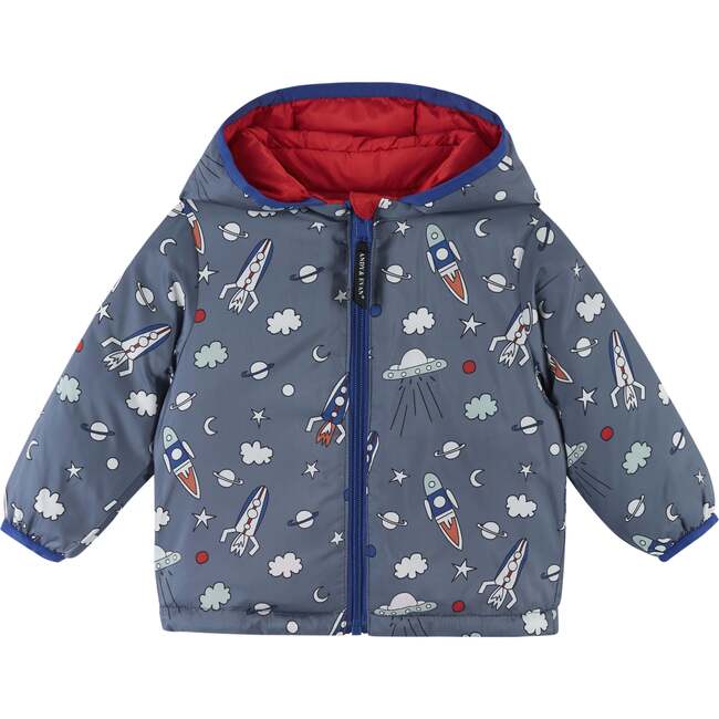 Reversible Space Ship Doodles Puffer Jacket, Red