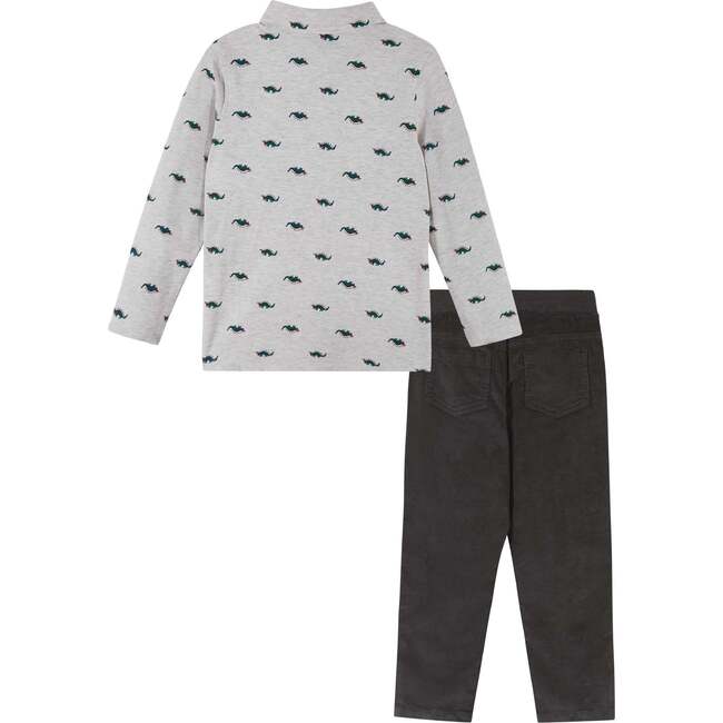 Infant Holiday Stegosaurus Pattern Button Down Shirt & Pant Set, Oatmeal