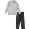 Infant Holiday Stegosaurus Pattern Button Down Shirt & Pant Set, Oatmeal - Mixed Apparel Set - 2