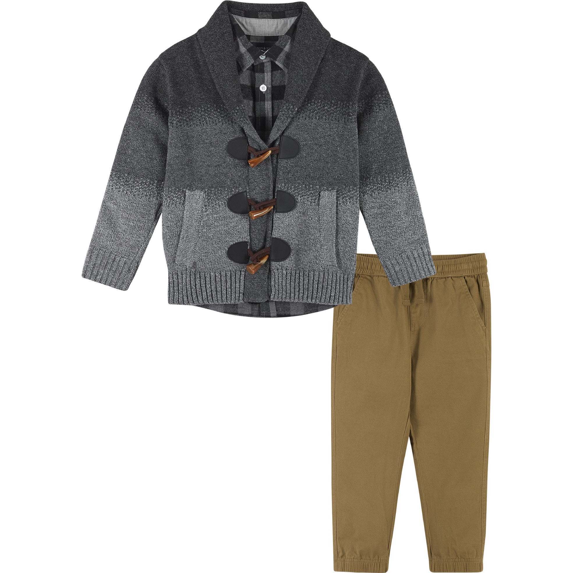 Infant 3-Piece Marled Ombre Toggle Cardigan Sweater Set, Grey - Mixed Apparel Set - 1