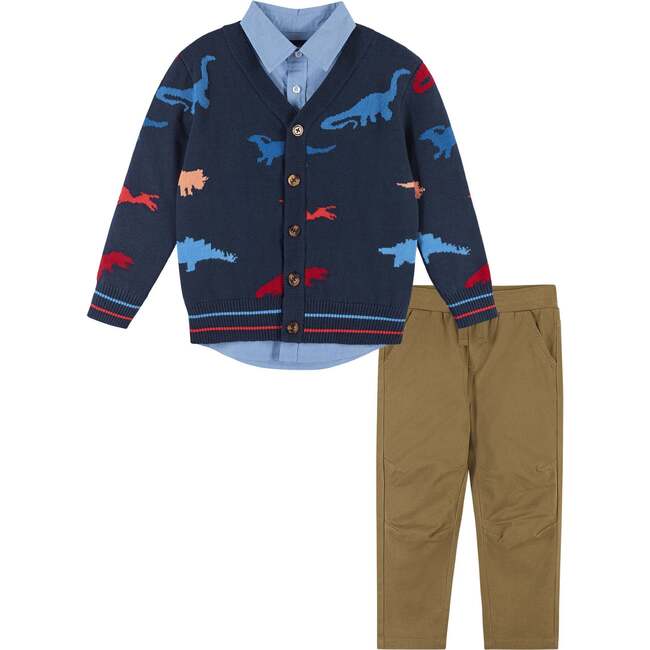 Infant 3-Piece Dino Cardigan Sweater Set, Navy