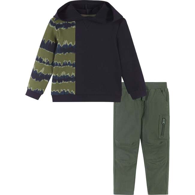 Boys Tie Dye Contrast Sweatshirt Set, Navy