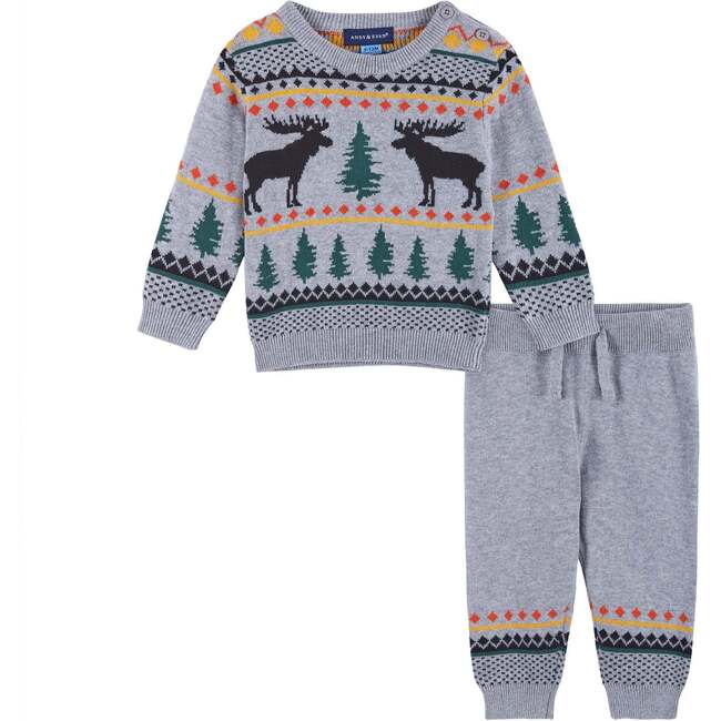 Baby Boy Winter Lodging Moose Sweater Set