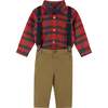 4-Piece Red Holiday Plaid Button Down Shirt & Pant Set, Red - Mixed Apparel Set - 1 - thumbnail
