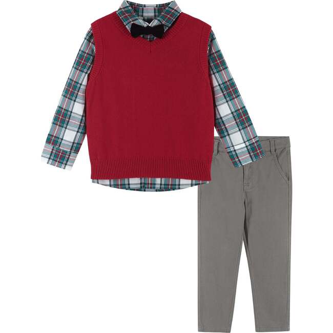 4-Piece Holiday Gentleman Vest & Bowtie Set, Red - Mixed Apparel Set - 1
