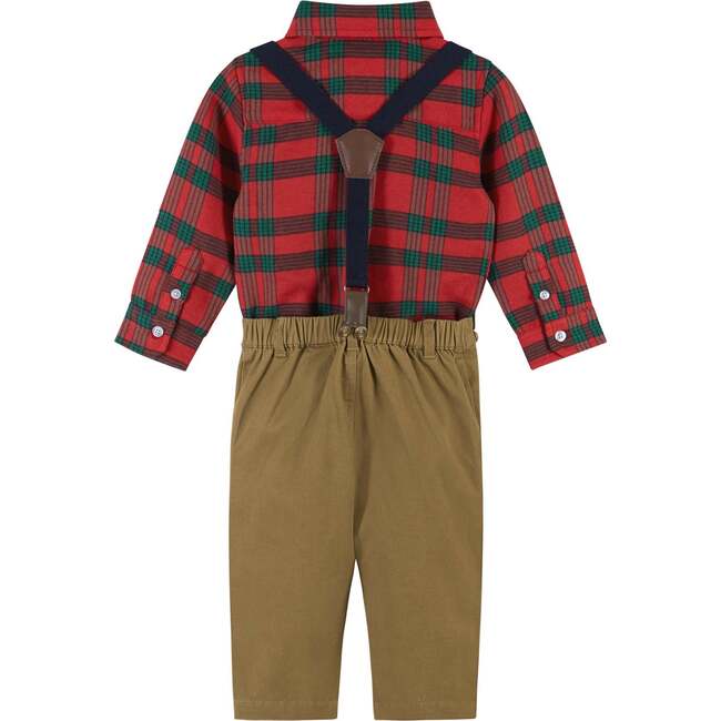 4-Piece Red Holiday Plaid Button Down Shirt & Pant Set, Red - Mixed Apparel Set - 4