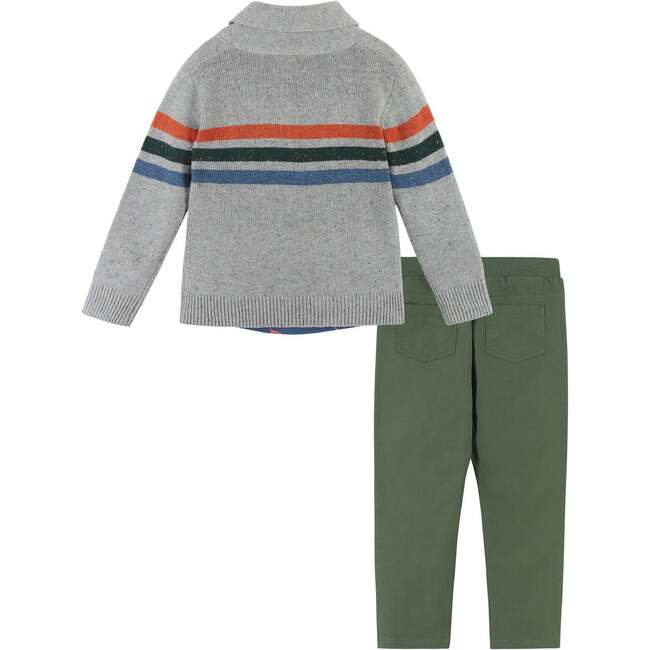 3-Piece Multi Striped Shawl Sweater Set, Grey - Mixed Apparel Set - 4