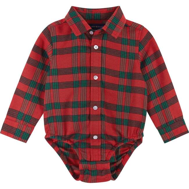 4-Piece Red Holiday Plaid Button Down Shirt & Pant Set, Red - Mixed Apparel Set - 6