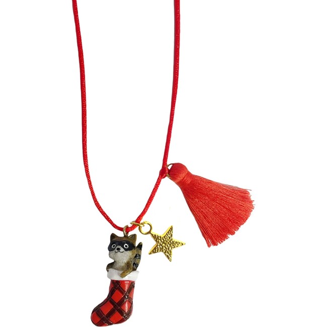 Holiday Raccon Necklace, Red