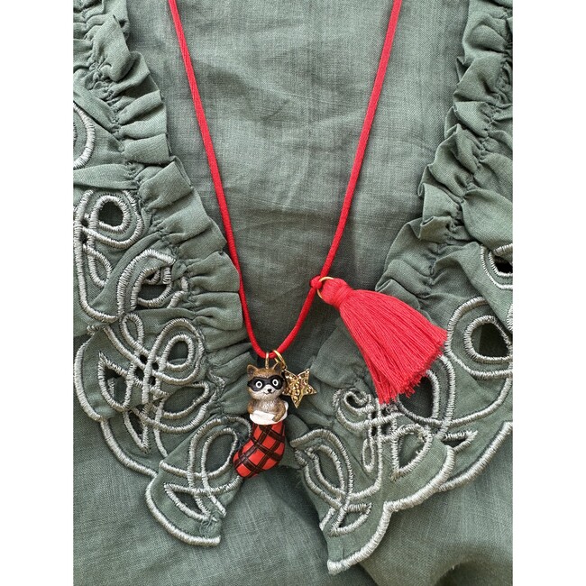 Holiday Raccon Necklace, Red - Necklaces - 3