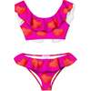 Hearts Print Ruffle Bikini, Pink/Red - Two Pieces - 1 - thumbnail