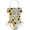 Sunflower Print Bathing Suit, Blue/Multicolors - One Pieces - 1 - thumbnail