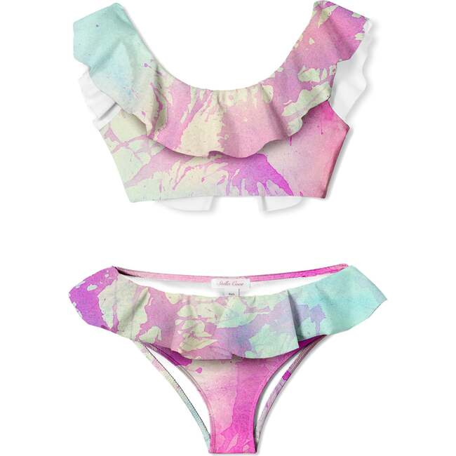 Dreamy Skies Ruffle Bikini, Pink/Mint - Two Pieces - 1