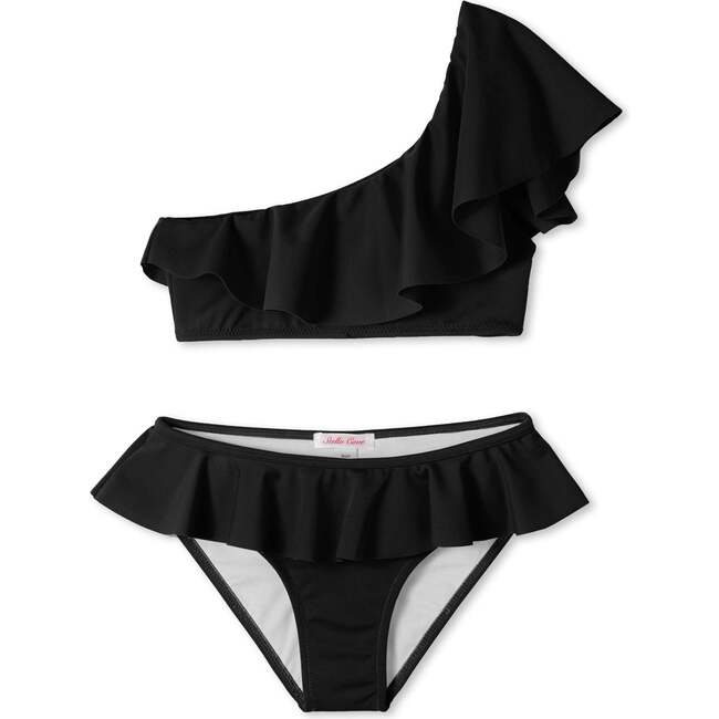 Ruffle One Shoulder Bikini, Black - Two Pieces - 1