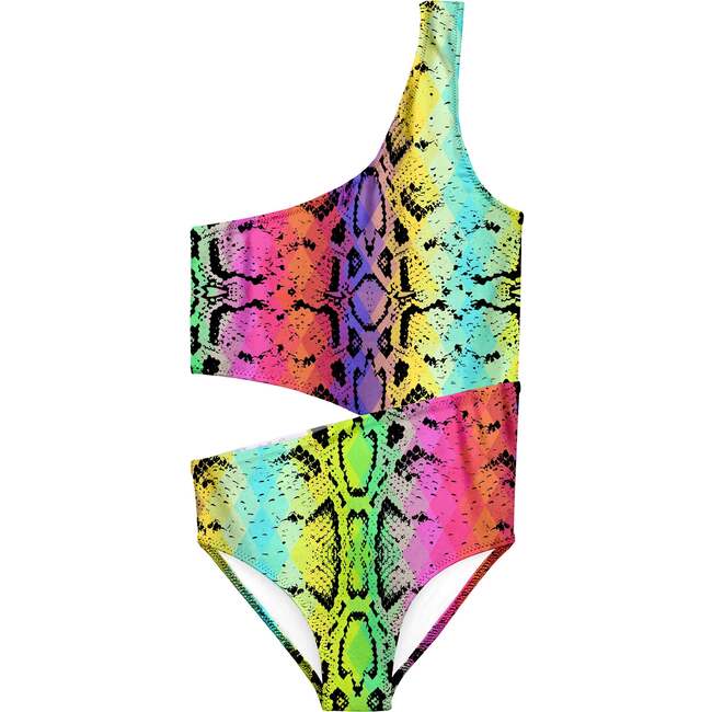 Technicolor Snakeskin Print Bathing Suit, Multicolors - One Pieces - 1