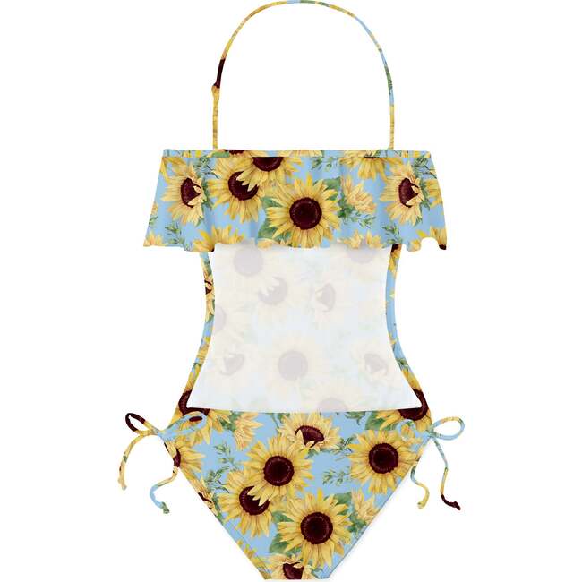 Sunflower Print Bathing Suit, Blue/Multicolors - One Pieces - 2