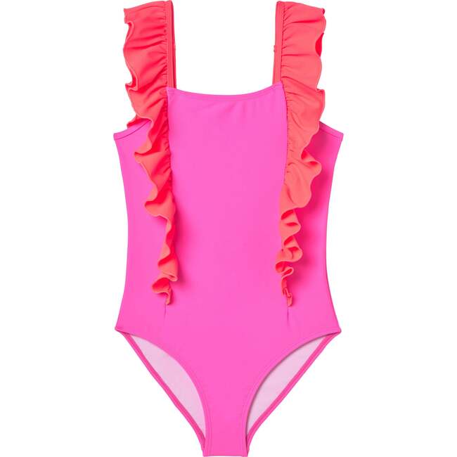 Ruffle Swimsuit, Neon Pink/Red - One Pieces - 1