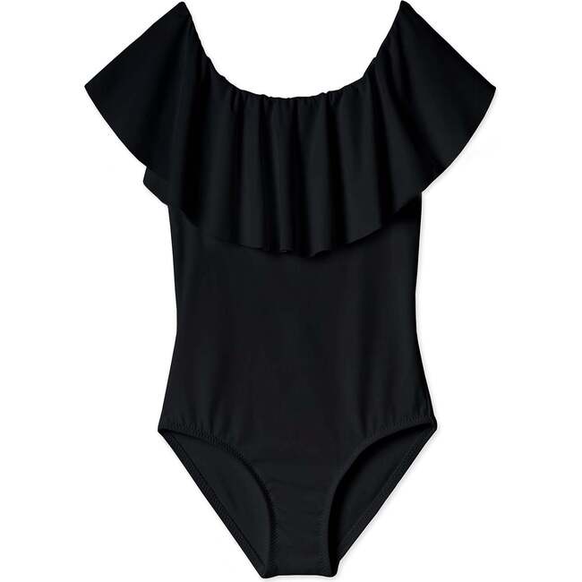 Drape Bathing Suit, Black - One Pieces - 1