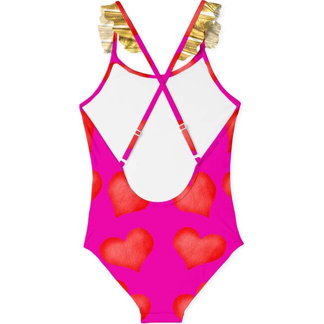 Heart Print Bathing Suit, Pink/Red