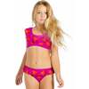 Hearts Print Ruffle Bikini, Pink/Red - Two Pieces - 2