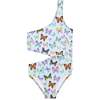 Butterfly Side Cut Bathing Suit, Blue/Multicolors - One Pieces - 1 - thumbnail