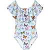 Butterfly Print Drape Swimsuit, Blue/Multicolors - One Pieces - 1 - thumbnail